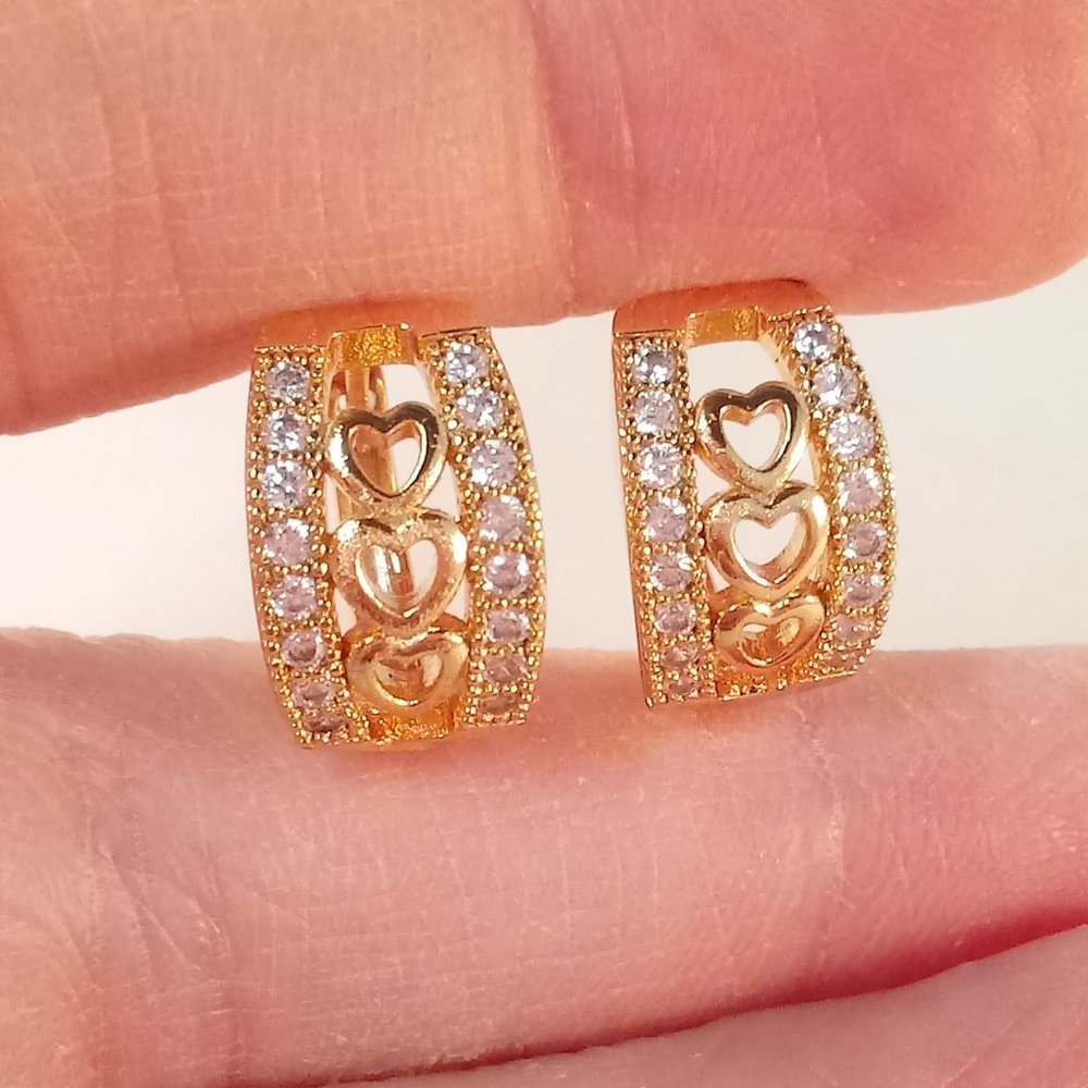18K Yellow Gold Filled Heart layered Hollow Diamond Zircon Hoop Huggie Earrings